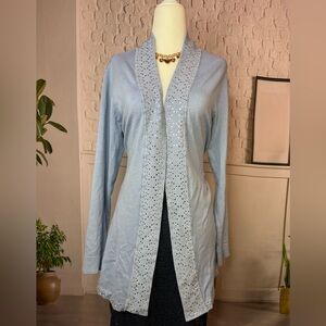 Boston proper Soft Light Blue Knit Open Cardigan med